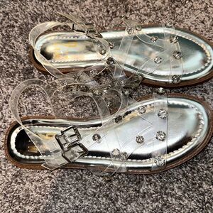 Never worn Mix number 6 clear strappy sandals with gems